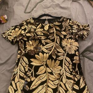 Anthropologie Black and Gold Floral sequin dress